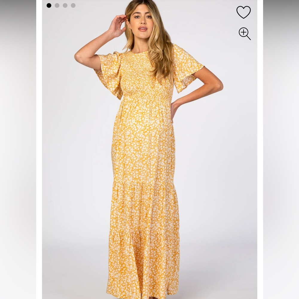In Loom Smocked Front Pleated Hem Maternity Maci Dress